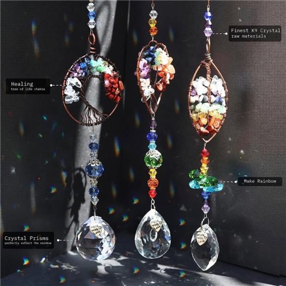3pcs Crystal Suncatchers for Windows Hanging Tree of Life Sun Catchers Decor - Picture 5 of 6